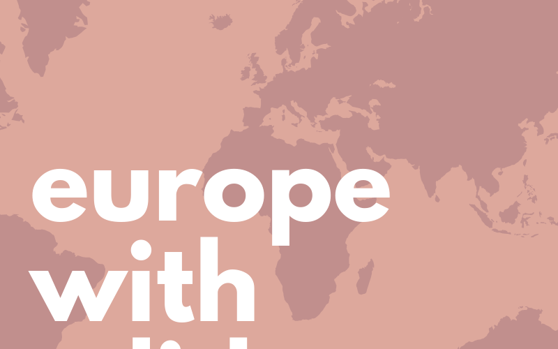 pink world map with words "europe with edith"